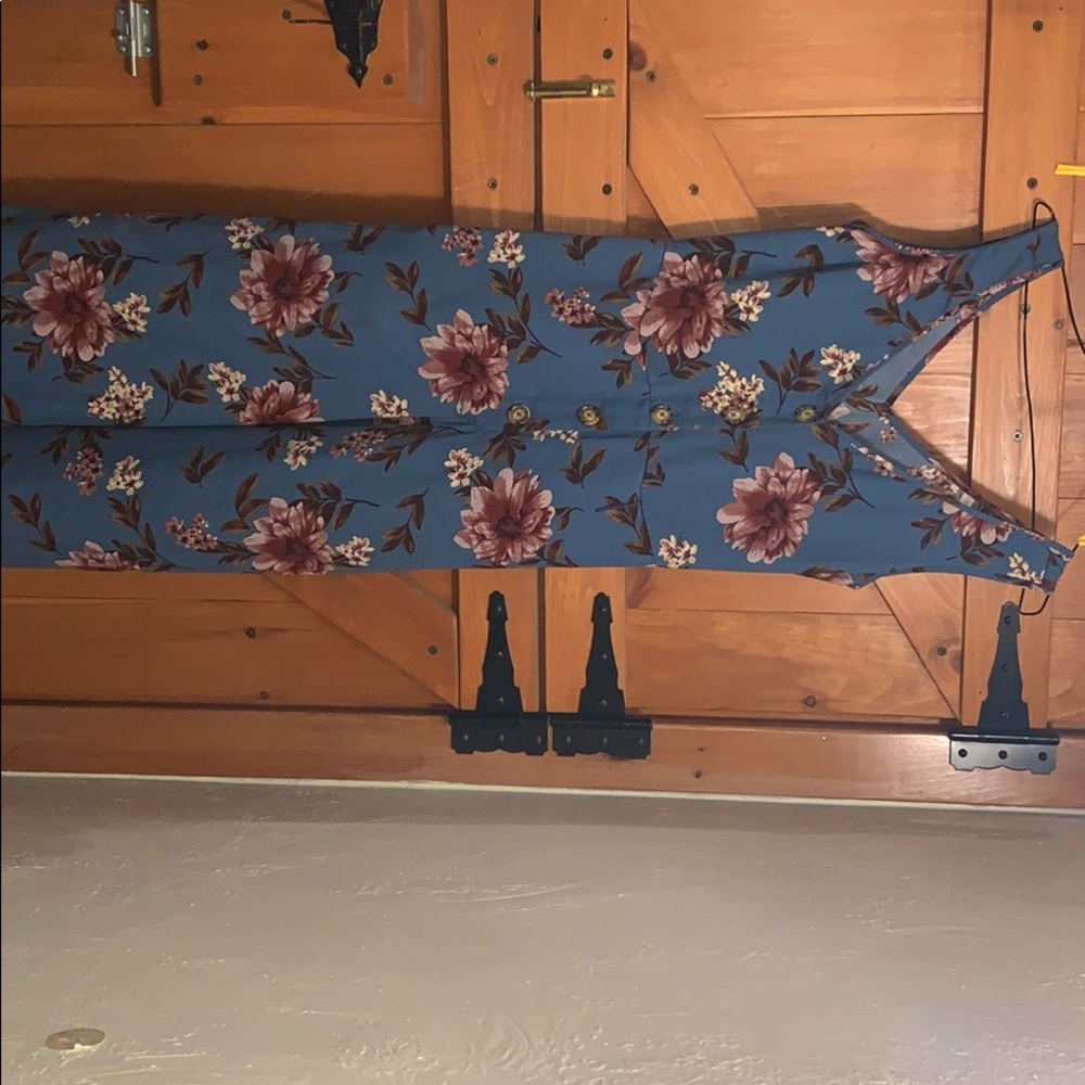 Floral print blue romper